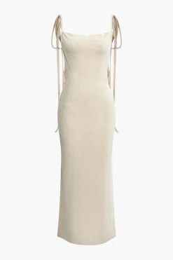 MICAS Maxi Dresses-Cowl Neck Backless Tie Maxi Dress
