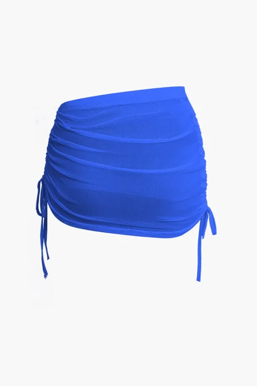 MICAS Skirt Sets|Vacation Sets-Cowl Neck Backless Tie Mesh Top And Asymmetrical Mini Skirt Set