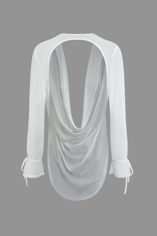 MICAS Skirt Sets|Vacation Sets-Cowl Neck Backless Tie Mesh Top And Asymmetrical Mini Skirt Set