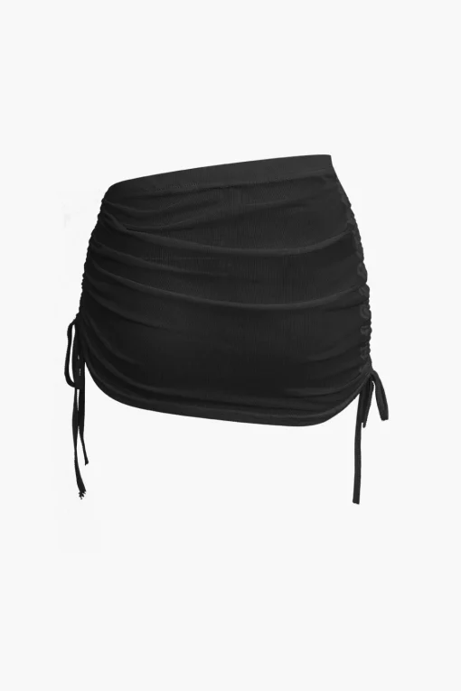 MICAS Skirt Sets|Vacation Sets-Cowl Neck Backless Tie Mesh Top And Asymmetrical Mini Skirt Set