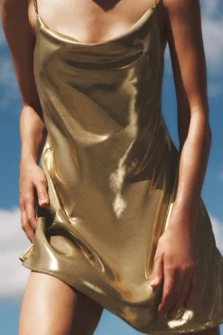 MICAS Mini Dresses-Cowl Neck Metallic Slip Mini Dress