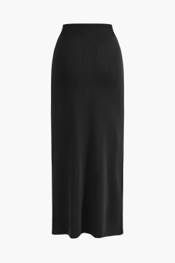 MICAS Knitwear|Knit Sets-Cropped Button-Up Knit Top And Maxi Skirt Set