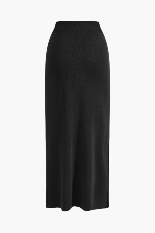 MICAS Knitwear|Knit Sets-Cropped Button-Up Knit Top And Maxi Skirt Set
