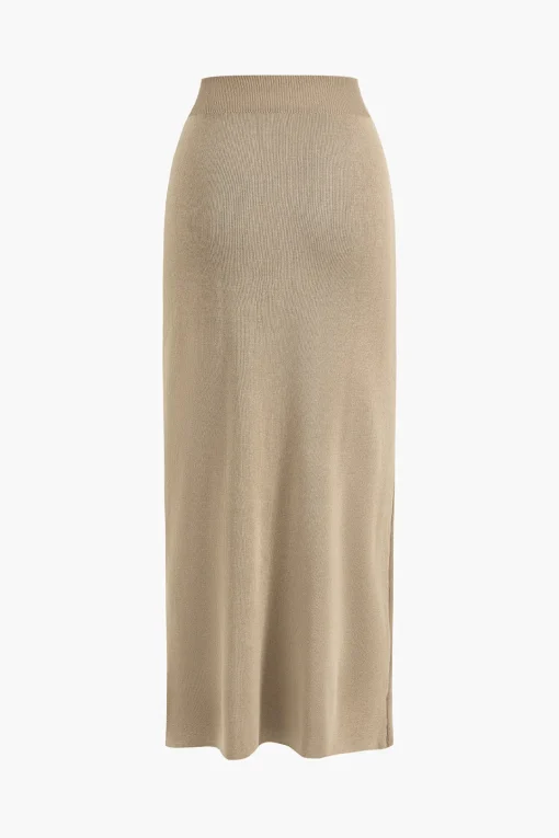 MICAS Knitwear|Knit Sets-Cropped Button-Up Knit Top And Maxi Skirt Set