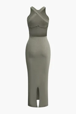 MICAS Midi Dresses-Cross Backless Slit Midi Dress