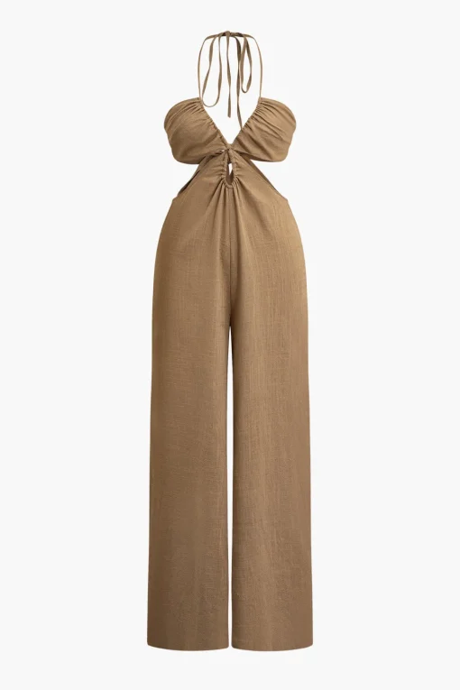 MICAS Jumpsuits & Rompers-Cut Out Halter Neck Jumpsuit TAN