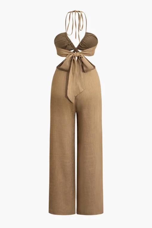 MICAS Jumpsuits & Rompers-Cut Out Halter Neck Jumpsuit TAN