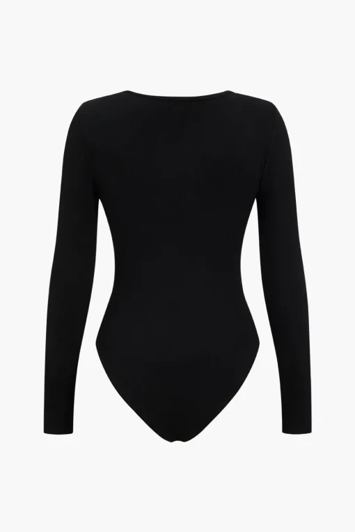 MICAS Bodysuits-Cut Out Long Sleeve Bodysuit BLACK