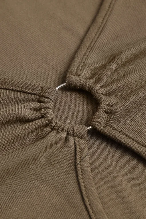 MICAS Bodysuits-Cut Out Long Sleeve Ruched Bodysuit KHAKI