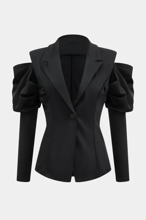 MICAS Outerwear|Blazers-Cut Out Notched Lapel Blazer BLACK