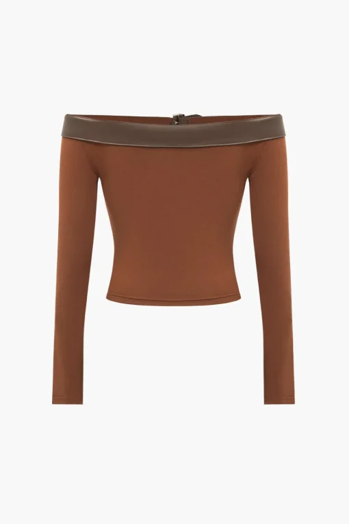 MICAS Long Sleeve Tops|Long Sleeves Tops-Cut Out Off Shoulder Long-Sleeve Top BROWN