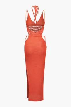 MICAS Knitwear|Knit Dresses-Cut Out Open Knit Backless Halter Maxi Dress