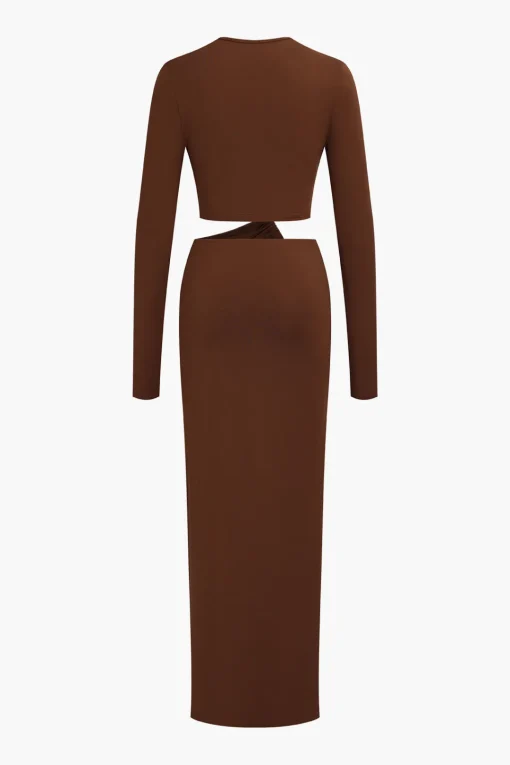 MICAS Long Sleeve Dresses|Maxi Dresses-Cut Out Ruched Long Sleeve Maxi Dress BROWN