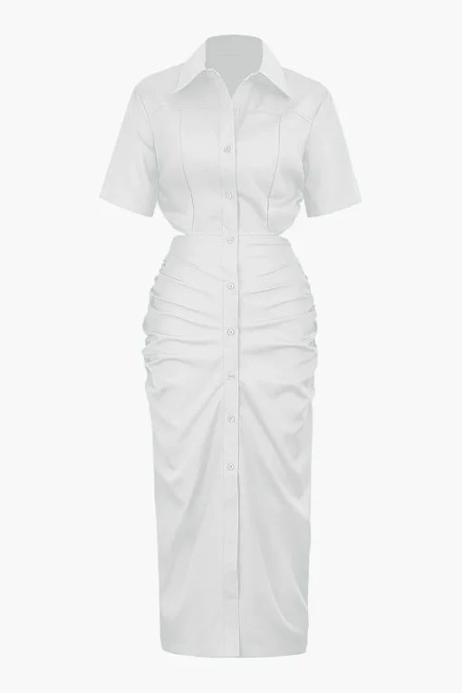 MICAS Midi Dresses-Cut Out Ruched Midi Shirt Dress