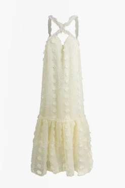 MICAS Maxi Dresses-3D Flower Cross Strap Tiered Maxi Dress BEIGE