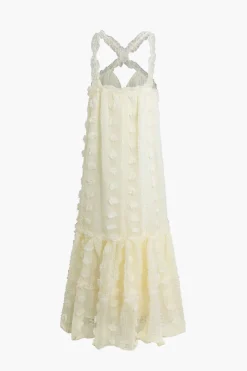 MICAS Maxi Dresses-3D Flower Cross Strap Tiered Maxi Dress BEIGE