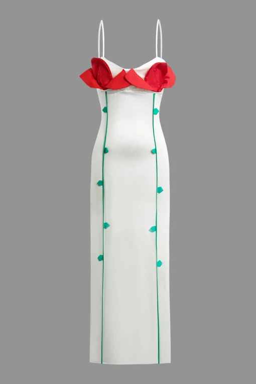 MICAS Maxi Dresses-3D Flower Slip Maxi Dress Contrast Color