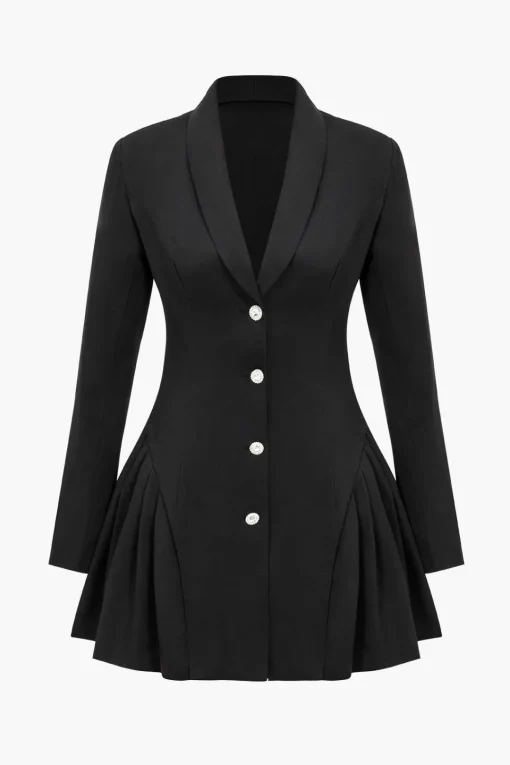 MICAS Mini Dresses|Long Sleeve Dresses-Deep V-neck Long Sleeve Suit Dress BLACK