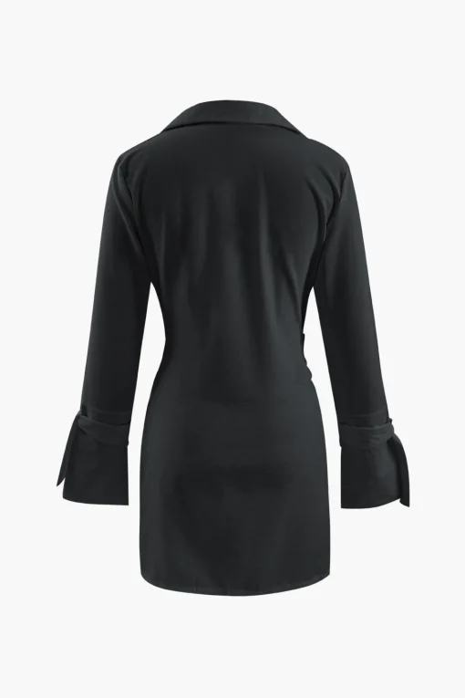 MICAS Mini Dresses-Deep V-neck Wrap Mini Shirt Dress