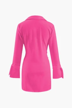 MICAS Mini Dresses-Deep V-neck Wrap Mini Shirt Dress
