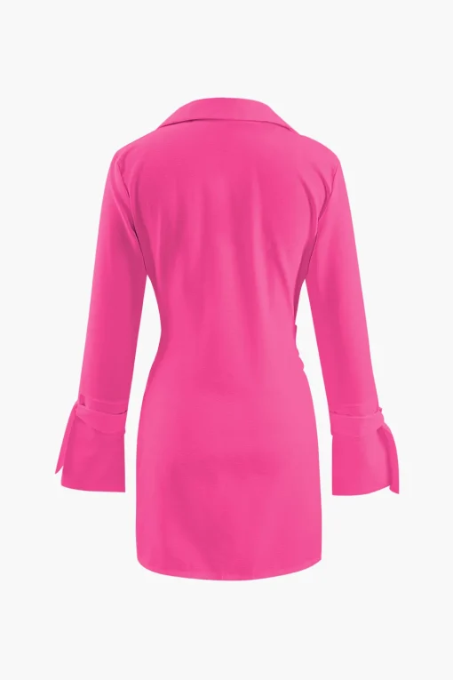 MICAS Mini Dresses-Deep V-neck Wrap Mini Shirt Dress