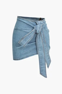 MICAS Skirts-Denim Asymmetrical Bow Skirt STEEL BLUE