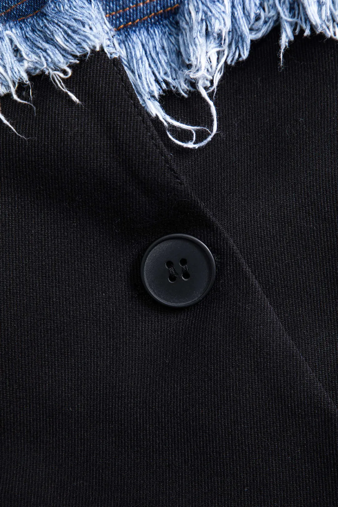 MICAS Outerwear|Outerwear-Denim Button Patchwork Long Sleeve Blazer Contrast Color