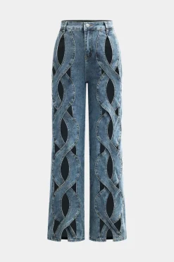 MICAS Jeans-Denim Cut Out Straight Leg Jeans LIGHT WASH BLUE