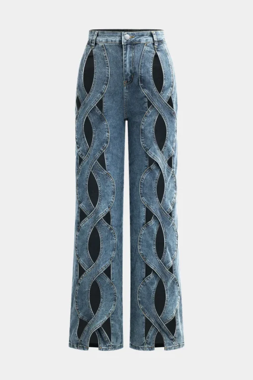 MICAS Jeans-Denim Cut Out Straight Leg Jeans LIGHT WASH BLUE
