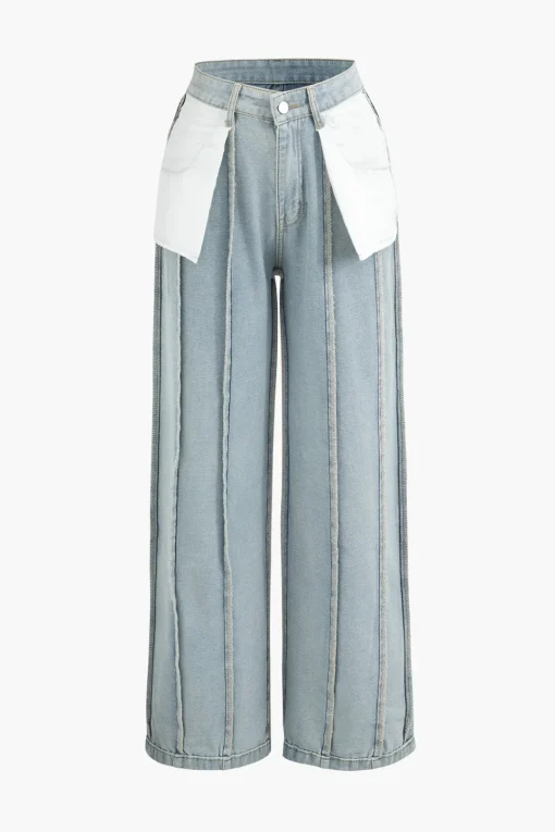 MICAS Jeans-Denim Frayed Detail Straight Leg Jeans BABY BLUE