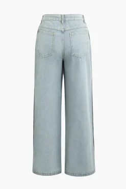MICAS Jeans-Denim Frayed Detail Straight Leg Jeans BABY BLUE