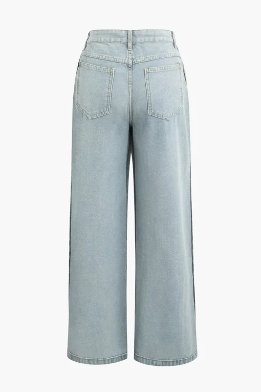 MICAS Jeans-Denim Frayed Detail Straight Leg Jeans BABY BLUE