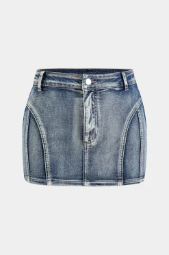 MICAS Skirts-Denim High Waist Pocket Zipper Skirt BLUE