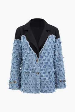 MICAS Outerwear|Outerwear-Denim Patchwork Blazer STEEL BLUE