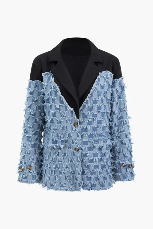 MICAS Outerwear|Outerwear-Denim Patchwork Blazer STEEL BLUE