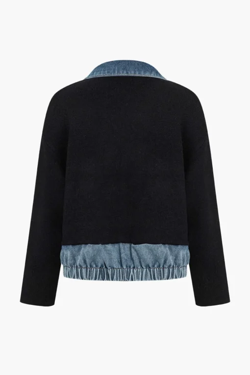 MICAS Outerwear|Outerwear-Denim Patchwork Pocket Sweater Cardigan
