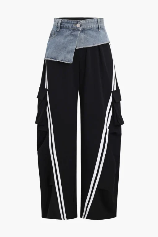 MICAS Pants-Denim Patchwork Pocket Trousers