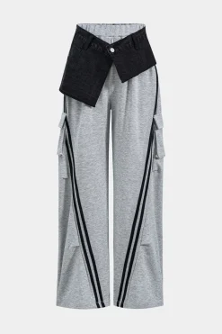 MICAS Pants-Denim Patchwork Pocket Trousers
