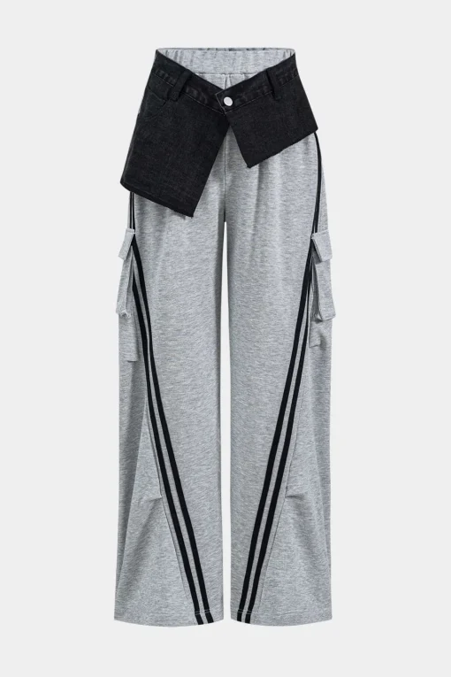 MICAS Pants-Denim Patchwork Pocket Trousers