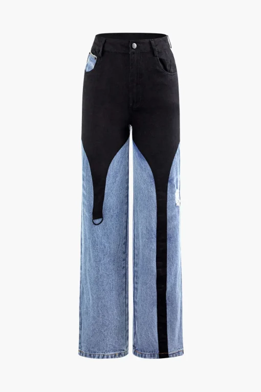 MICAS Jeans-Denim Patchwork Straight Leg Jeans BABY BLUE
