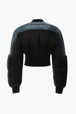 MICAS Outerwear|Outerwear-Denim Patchwork Zipper Detail Jacket BLACK
