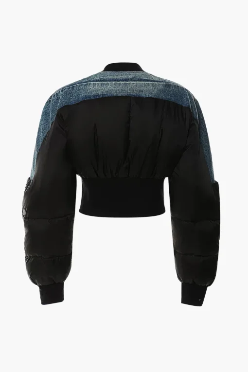 MICAS Outerwear|Outerwear-Denim Patchwork Zipper Detail Jacket BLACK