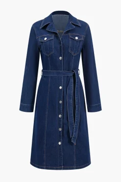MICAS Outerwear|Outerwear-Denim Pocket Belted Outerwear DARK WASH BLUE