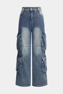 MICAS Jeans-Denim Pocket Wide Leg Pant Jeans BLUE