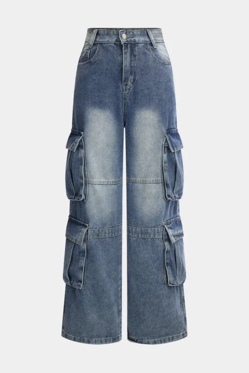 MICAS Jeans-Denim Pocket Wide Leg Pant Jeans BLUE