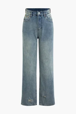MICAS Jeans-Denim Ripped Fringe Cut Out Jeans MID WASH BLUE