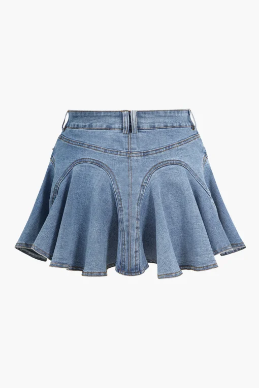 MICAS Skirts-Denim Ruffle Skirt BABY BLUE
