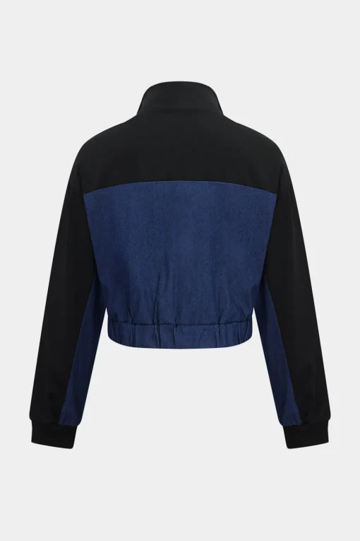 MICAS Pant Sets-Denim Zipper Patchwork Jacket And Trousers Set