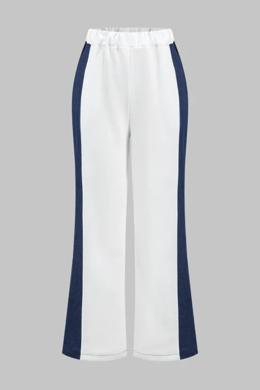 MICAS Pant Sets-Denim Zipper Patchwork Jacket And Trousers Set