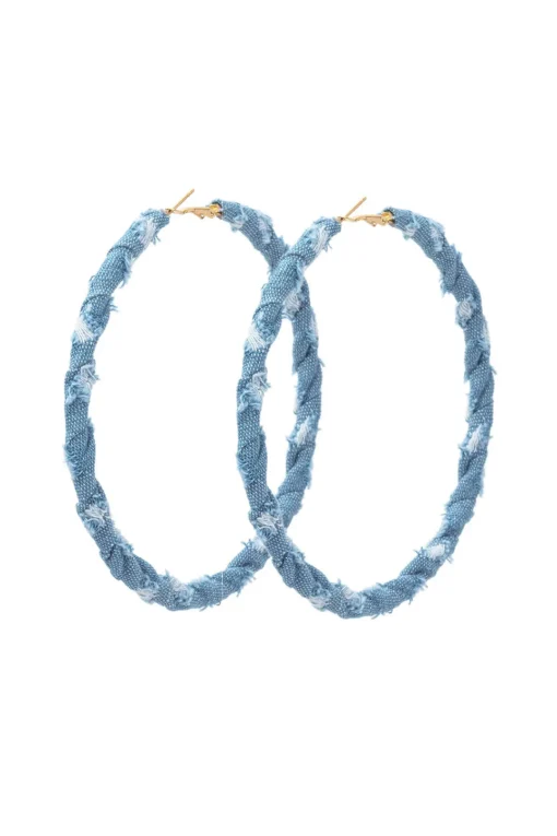 MICAS Earrings|Accessories-Distressed Denim Hoop Earrings